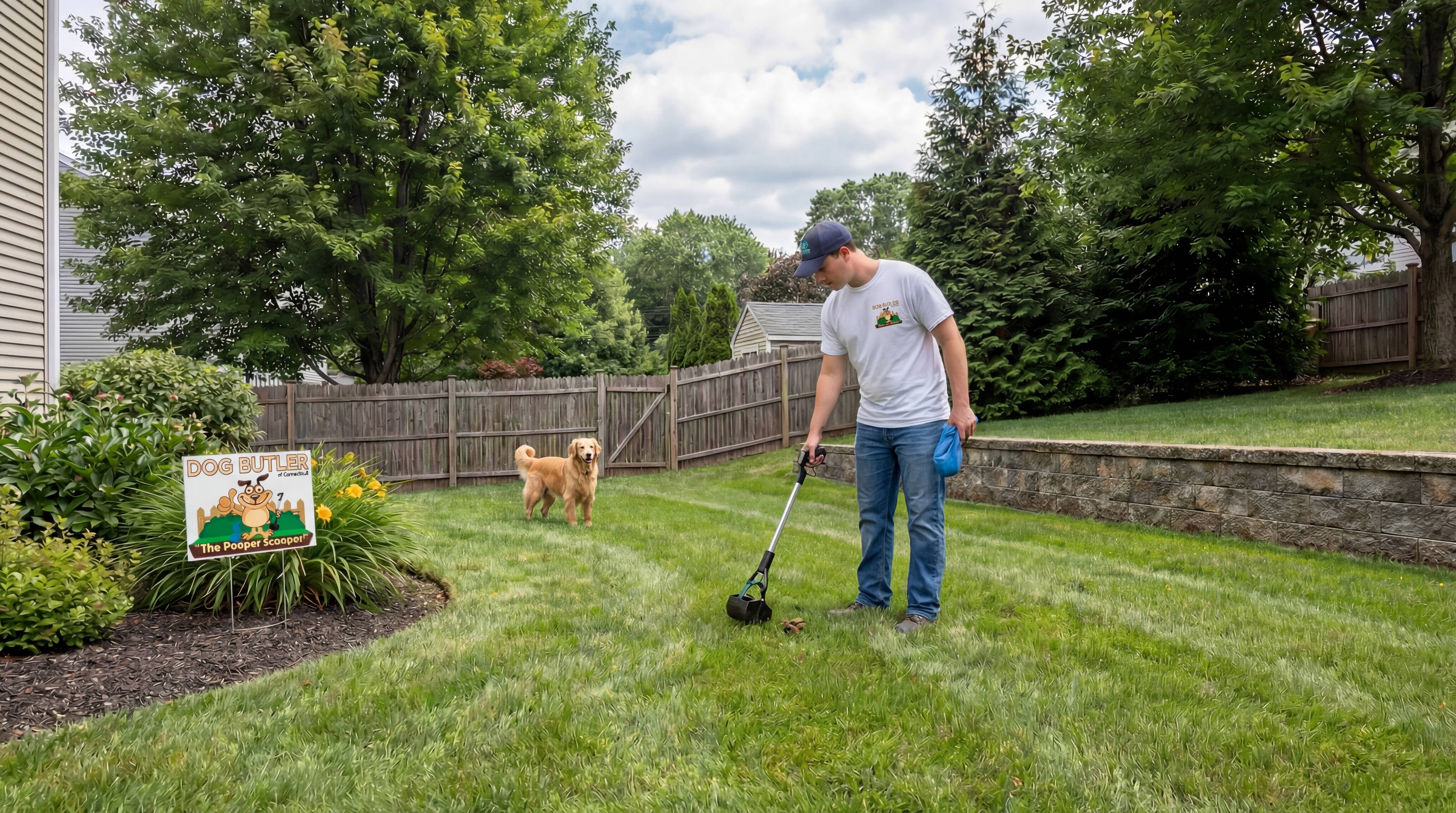 Weekly dog waste cleanup in a single-dog Fairfield County backyard