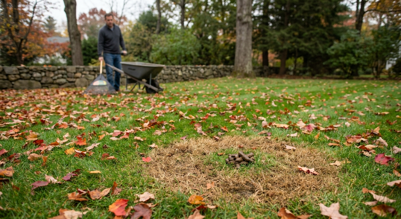 Dog waste can cause lawn damage and health risks for fall lawn care in Greenwich
